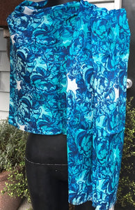 Turquoise Floral Cotton/Modal Designer Scarf