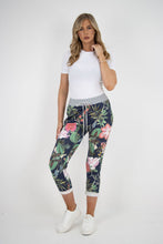 Load image into Gallery viewer, Italian Stretch Cotton Trousers Navy Garden
