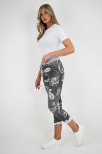 Italian Stretch Cotton Trousers Paisley Charcoal