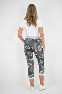 Italian Stretch Cotton Trousers Paisley Charcoal