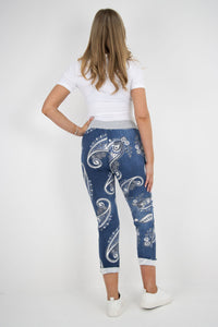 Italian Stretch Cotton Trousers Paisley Blue