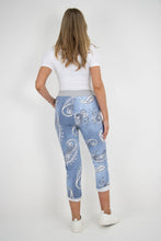 Load image into Gallery viewer, Italian Stretch Cotton Trousers Paisley Light Blue
