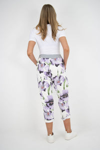 Italian Stretch Cotton Trousers Flower Lilac
