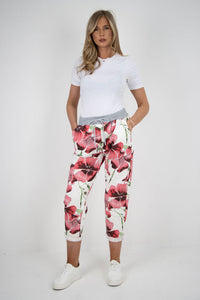 Italian Stretch Cotton Trousers ~ Hibiscus Dusky Red