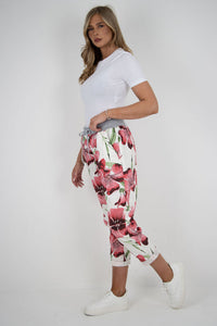 Italian Stretch Cotton Trousers ~ Hibiscus Dusky Red