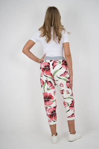 Italian Stretch Cotton Trousers ~ Hibiscus Dusky Red