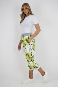 Italian Stretch Cotton Trousers Flower Lime
