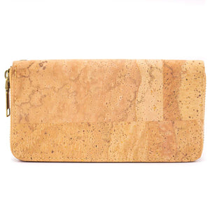 Cork Zip Around Purse ~ Natural Checkerboard Blue