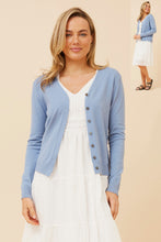 Load image into Gallery viewer, Caroline Morgan Viscose Blend V Neck Cardigan ~ Misty Blue
