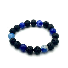 Load image into Gallery viewer, Crystal Bracelet 10mm ~ Lavastone &amp; Dark Blue Banded Agate
