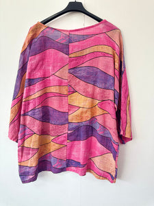 Italian Made Cotton Top Abstract ~ Pink Sz 8-18