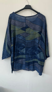 Italian Made Cotton Top Abstract ~ Navy Sz 8-18