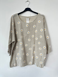 Italian Made Cotton Top Ditsy Floral ~ Beige Sz 8-18