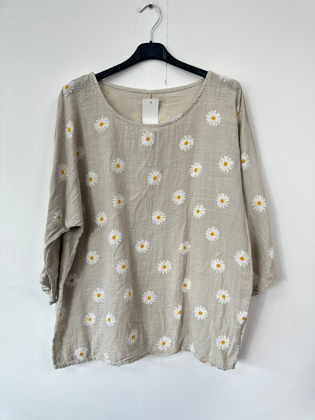 Italian Made Cotton Top Ditsy Floral ~ Beige Sz 8-18