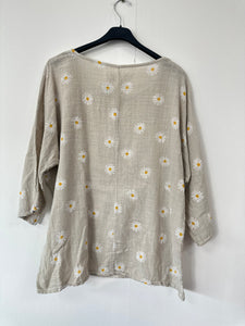 Italian Made Cotton Top Ditsy Floral ~ Beige Sz 8-18