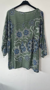 Italian Made Cotton Top Mandala ~ Khaki Sz 8-18