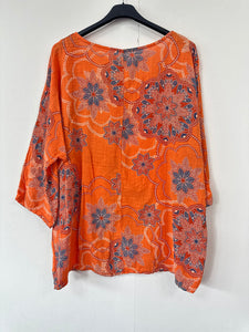 Italian Made Cotton Top Mandala ~ Orange Sz 8-18