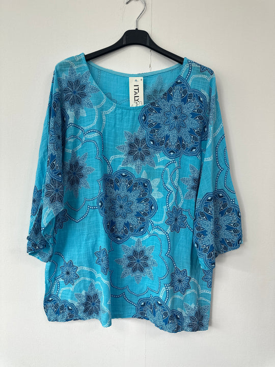 Italian Made Cotton Top Mandala ~ Turquoise Sz 8-18