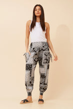 Load image into Gallery viewer, Caroline Morgan Relaxed Patchwork Print Harem Pants ~ B&amp;W
