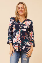 Load image into Gallery viewer, Caroline Morgan Viscose Print Top ~ Floral Navy
