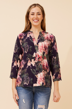 Load image into Gallery viewer, Caroline Morgan Viscose Print Top ~ Navy Bloom
