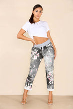 Load image into Gallery viewer, Italian Stretch Cotton Trousers ~ Floral Black
