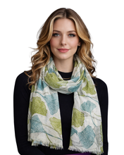 Load image into Gallery viewer, Autumn Gingko Leaf ~ Cotton/Modal Wearable Art Scarf
