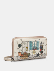 Country Cottage ~ Zip Round Leather Purse With Wrist Strap