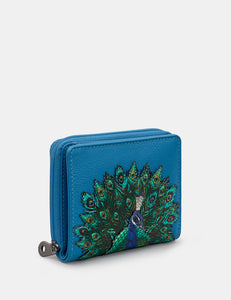 Peacock Plume ~ Leather Zip Round Flap Over Purse