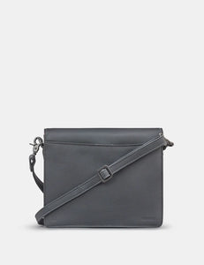 Bronte Bookworm Grey Leather Flap Over Bag (Triple Gusset )