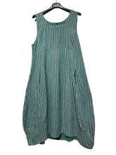 Load image into Gallery viewer, Colette Italian Made Linen Sleeveless Pinstripe Maxi Dress ~ Bottle Green
