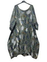 Load image into Gallery viewer, Colette Italian Made Linen Square Neck Leaves Dress ~ Green
