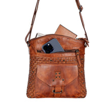 Load image into Gallery viewer, Greenwood Leather Elsa Diamond Weave Crossbody Bag ~ Cognac
