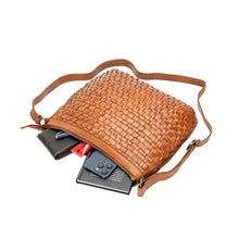 Load image into Gallery viewer, Greenwood Leather Winslow Vintage Woven Shoulder Bag ~ Cognac
