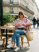 Load image into Gallery viewer, Colette Italian Made Linen Abstract Garden Print Blouse ~ Lemon
