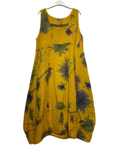 Colette Italian Made Linen Truffula Sleeveless Dress ~ Mustard