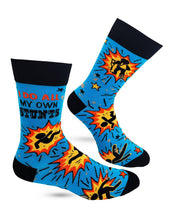 Load image into Gallery viewer, I Do All My Own Stunts ~ Mens Crew Socks by Fazdaz
