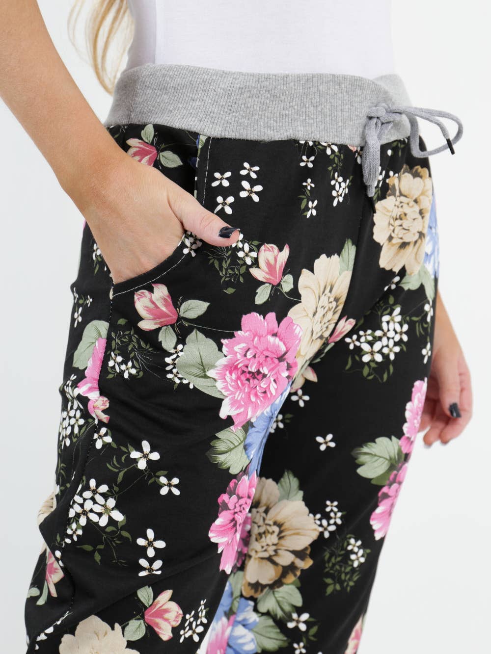 Italian Stretch Cotton Trousers ~ Night Flowers