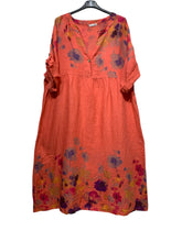 Load image into Gallery viewer, Colette Italian Made Linen Pansy Dress ~ Coral
