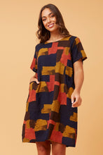 Load image into Gallery viewer, Caroline Morgan Brushstrokes Shift Dress ~ Mustard
