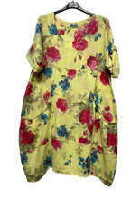 Load image into Gallery viewer, Colette Italian Made Linen Rose Dress ~ Butter Yellow
