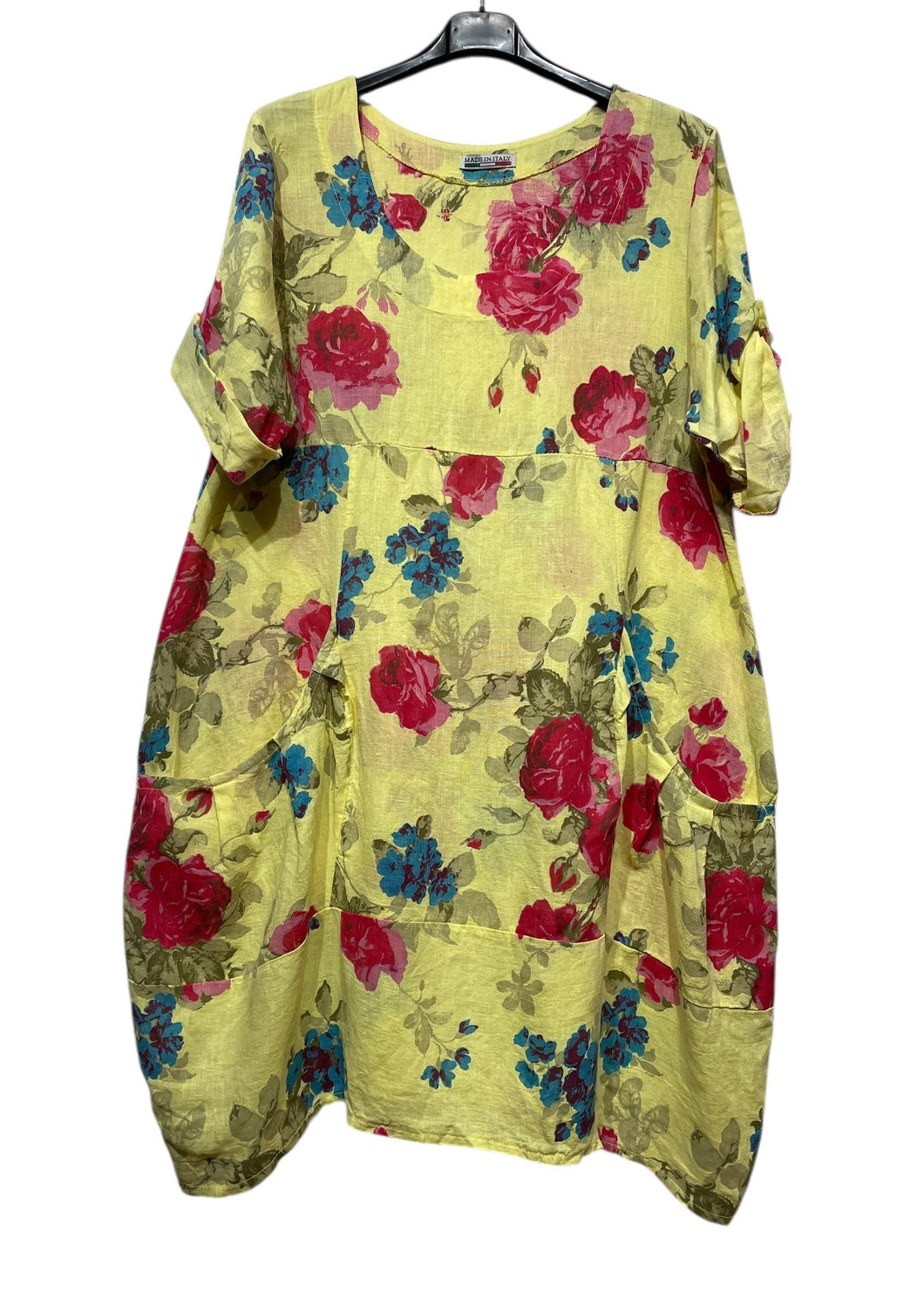 Colette Italian Made Linen Rose Dress ~ Butter Yellow