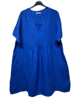 Load image into Gallery viewer, Colette Plain Heavy Linen Dress ~ Royal Blue
