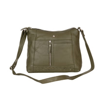 Load image into Gallery viewer, Greenwood Leather Savannah Woven Detail Crossbody Bag ~ Olive Green
