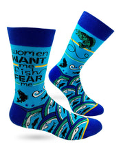 Load image into Gallery viewer, Women Want Me Fish Fear Me ~ Men&#39;s Crew Socks by Fabdaz
