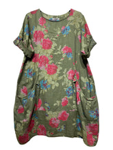 Load image into Gallery viewer, Colette Italian Made Linen Rose Dress ~ Khaki
