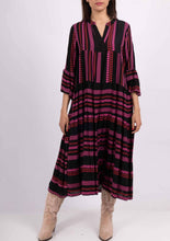 Load image into Gallery viewer, Colette Cotton Stripe Dress ~ Black/Pink
