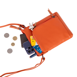 Greenwood Leather Helen Compact Crossbody Bag ~ Orange
