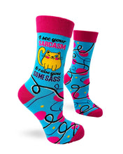 Load image into Gallery viewer, I See Your Sarcasm &amp; Raise You Some Sass ~ Ladies&#39; Crew Socks by FabDaz
