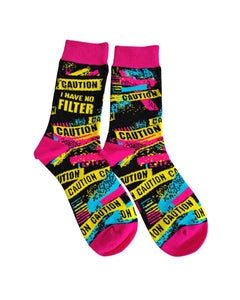 Caution I Have No Filter ~ Ladies' Crew Socks by FabDaz